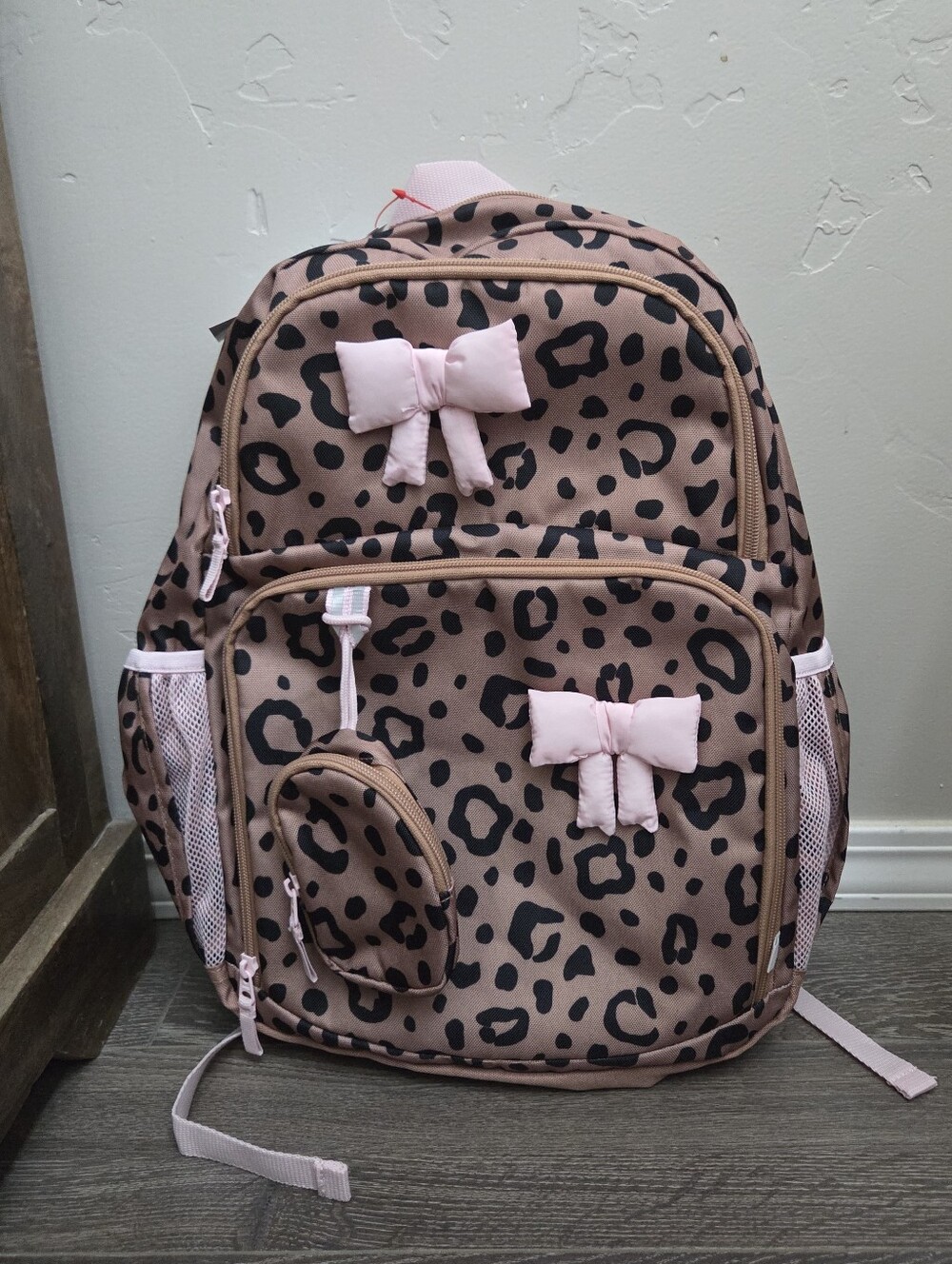 Cat & Jack Target Girls Leopard Print Backpack With Pink Bows